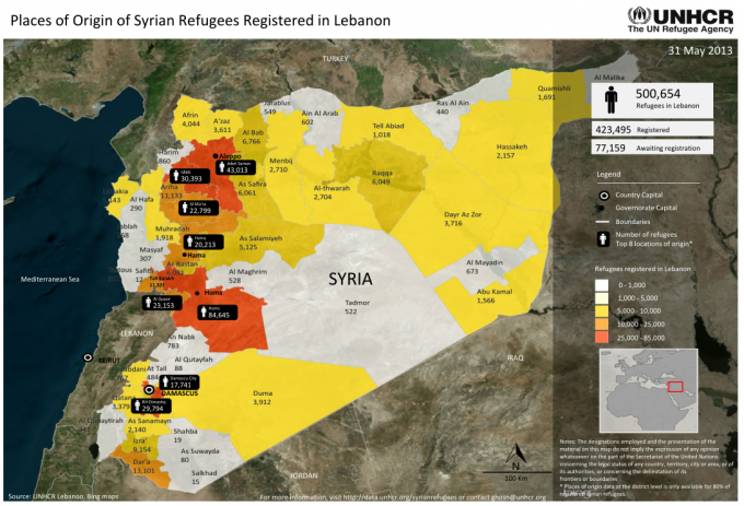 150382-Origin of Syrian Refugees in Lebanon 31May2013