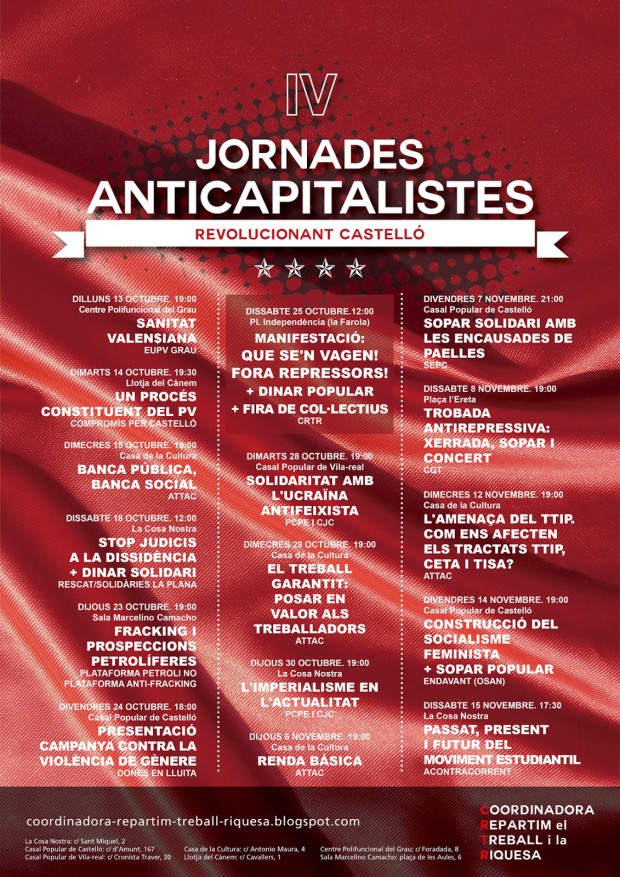 IV Jornades Anticapitalistes CRTR Castelló de la Plana cartell 2014